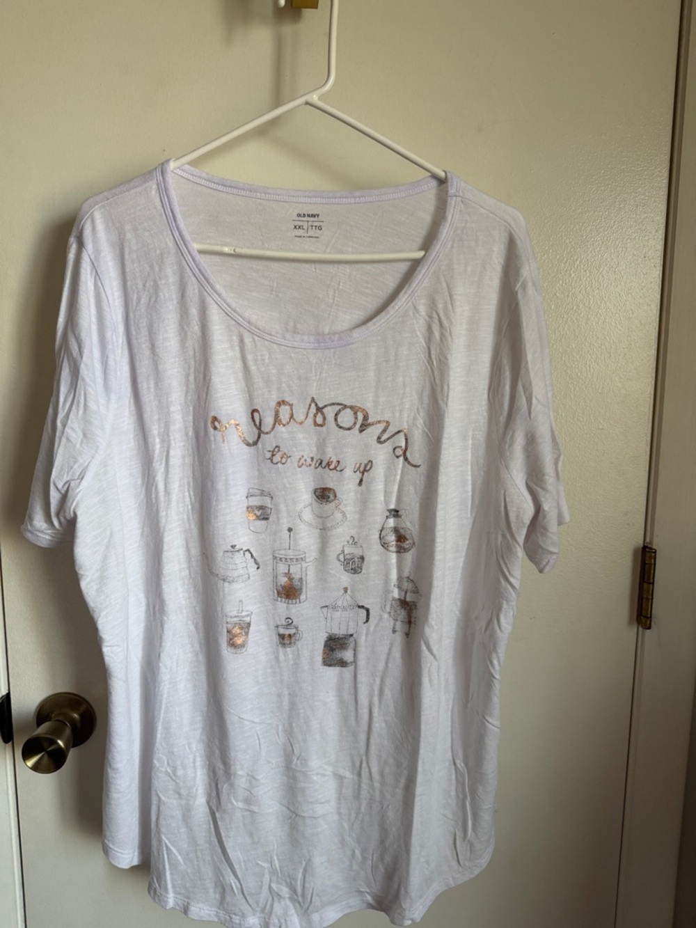 Old Navy White Short Sleeve Graphic Sleep Tee - Coffee Motif